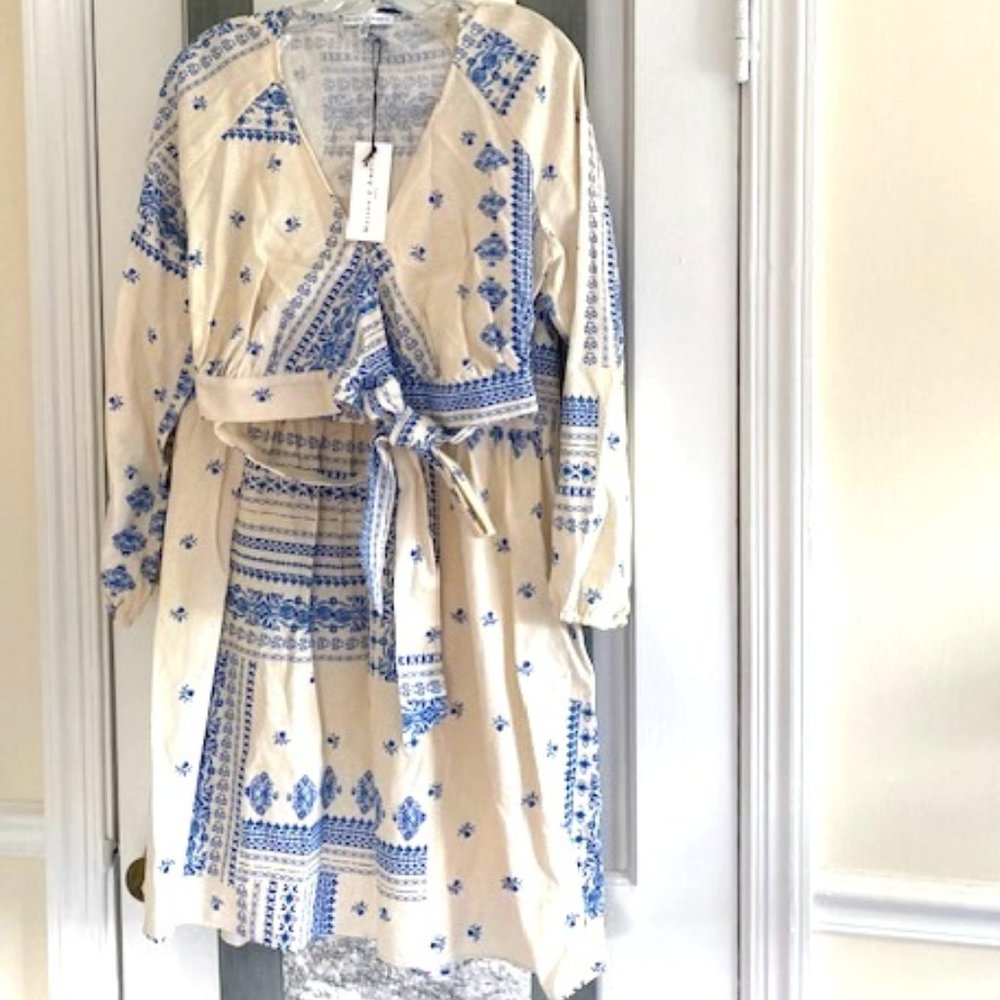 Maison D’Amélie Paris Blue Tile Print WrapTop and Skirt Set Preppy. Coastal